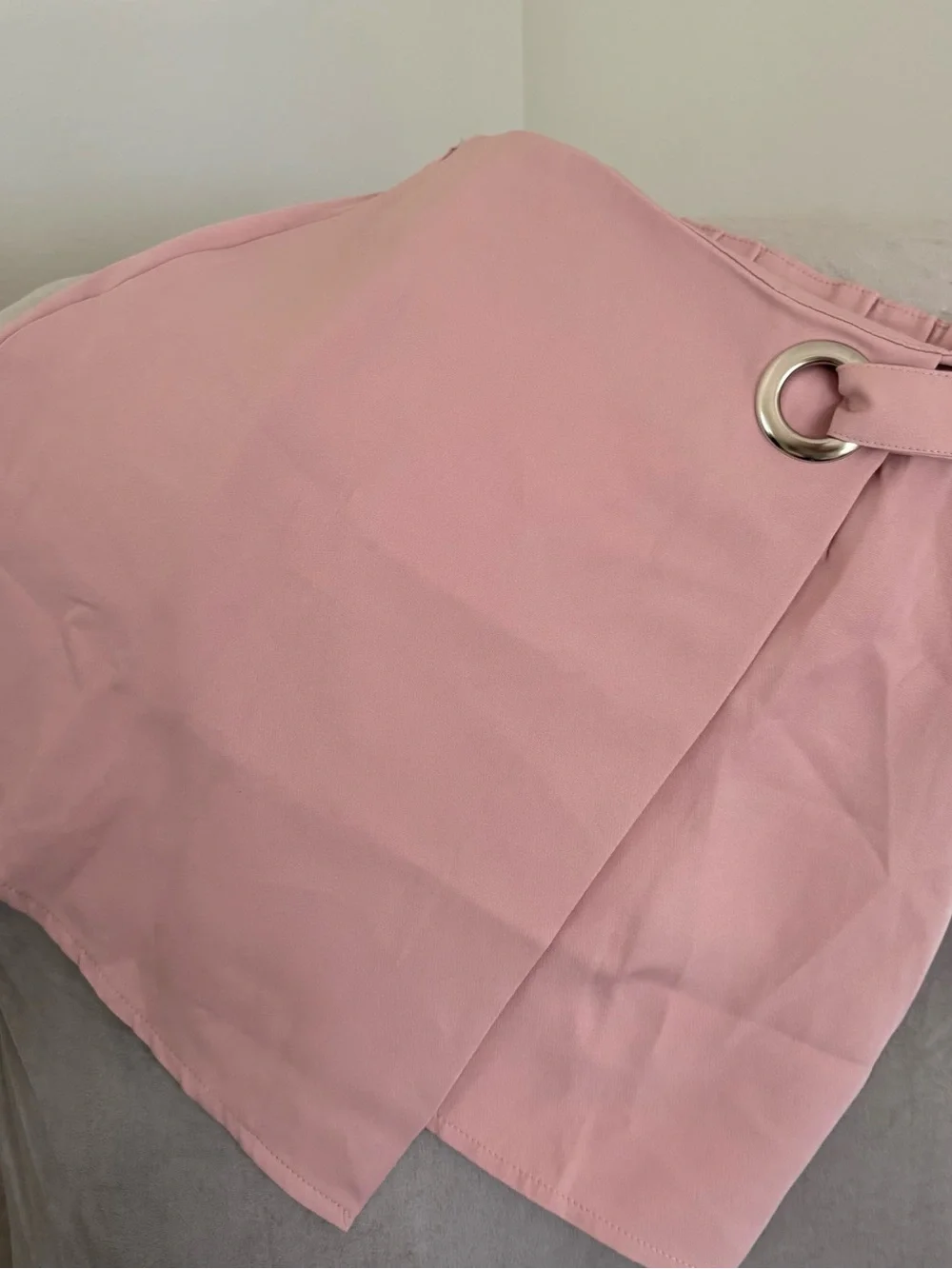Pink Wrap Mini Skirt with Silver O-Ring Detail